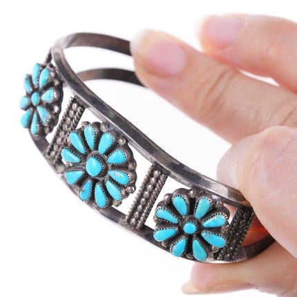 6.75" c1940's Navajo Silver and turquoise cluster bracelet