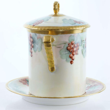 c1910 French Hand Painted Limoges Condensed Milk Container and underplate