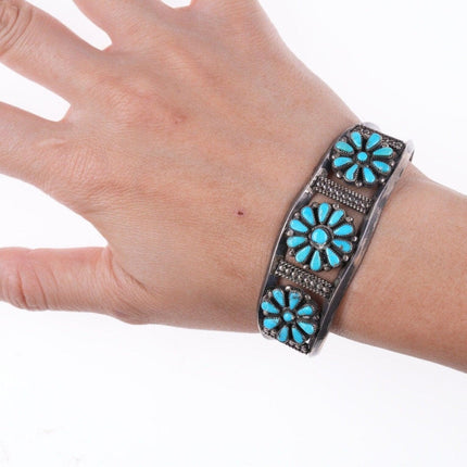 6.75" c1940's Navajo Silver and turquoise cluster bracelet