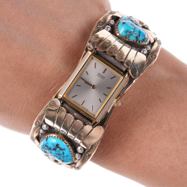 Gilbert Adakai Navajo Gold filled Sterling Watch Bracelet