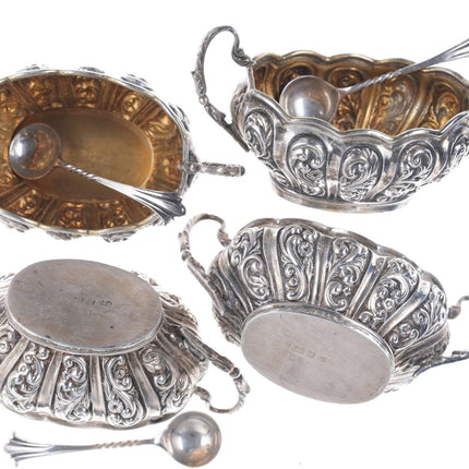 c1902 British Sterling silver Repousse Master salt/spoons set