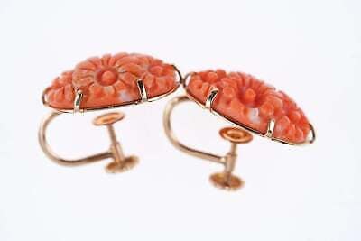 Vintage chinesische 14k Gold geschnitzte Koralle Ohrringe mit Schraubverschluss