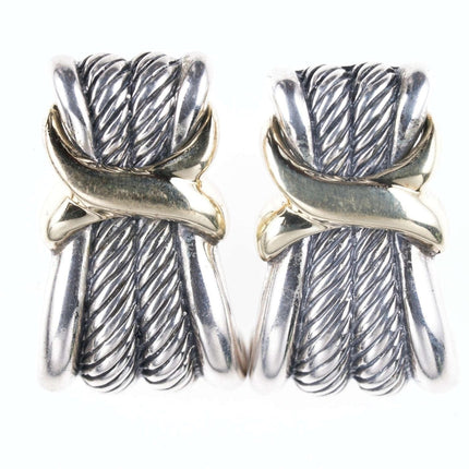 David Yurman 14K Yellow Gold Sterling Silver Double "X" Twisted Cable earrings