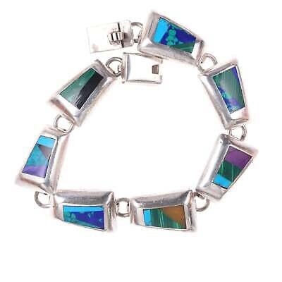 Retro Mexican Modernist Sterling muti-stone inlay bracelet