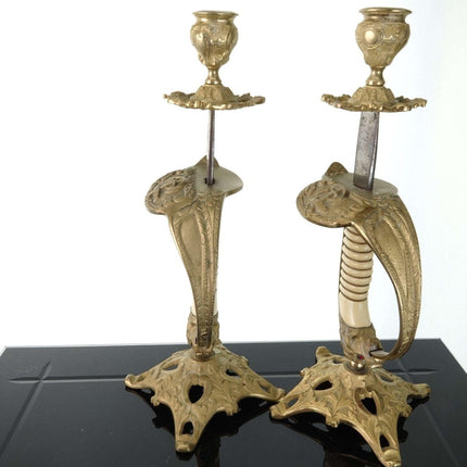 c1920's WWI Imperial German Navy Lion's Head Sword candle holders