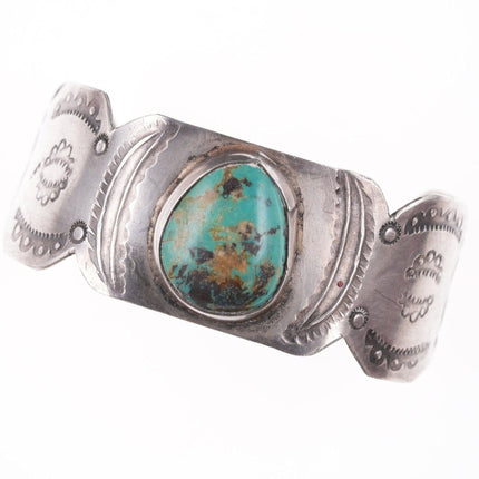 6 5/8" 1930's Navajo Stamped silver and turquoise bracelet