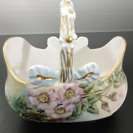 c1910 Limoges Korb handbemalte Rosen und schweres Gold