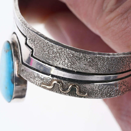 Leroy Begay Navajo Sterling/14k Turquoise and coral  tufa cast cuff bracelet