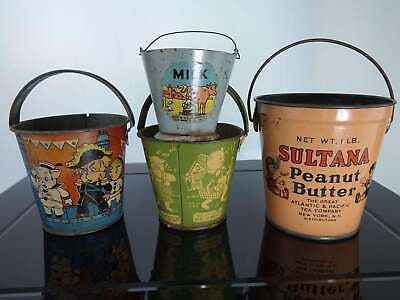 Tin Toy Bucket Collection Sultana Peanut Butter, Ohio Art, Three little pigs, Ma