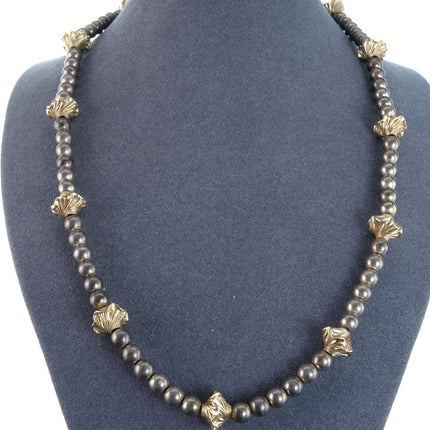 Vintage Sterling and 14K gold Beaded necklace