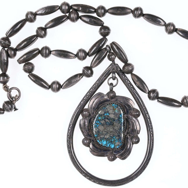 Vintage Navajo Turquoise Stamped beaded Sterling necklace