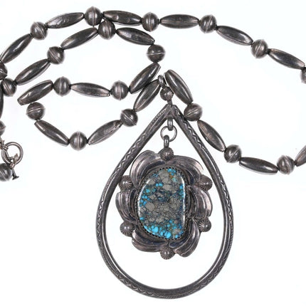Vintage Navajo Türkis gestempelte Perlenkette aus Sterlingsilber
