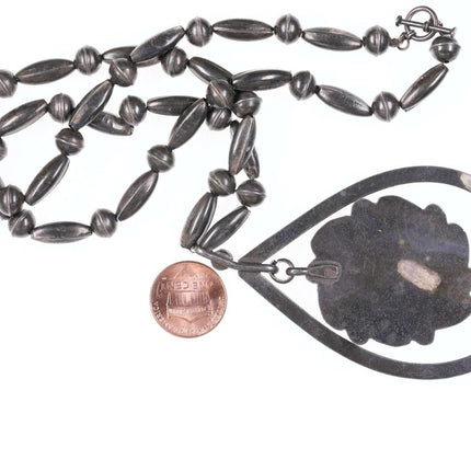 Vintage Navajo Türkis gestempelte Perlenkette aus Sterlingsilber