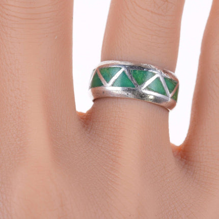 sz4.75 1940's Zuni  silver Channel inlay turquoise band ring