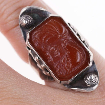 SZ3 Antiker Kamee-Ring aus geformtem Glas aus Sterlingsilber