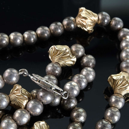 Vintage Perlenkette aus Sterlingsilber und 14-karätigem Gold