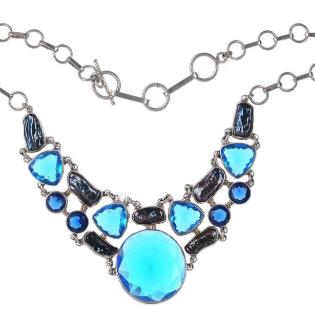 Halskette aus 950er Silber mit barocken Perlen aus tschechoslowakischem Kristall