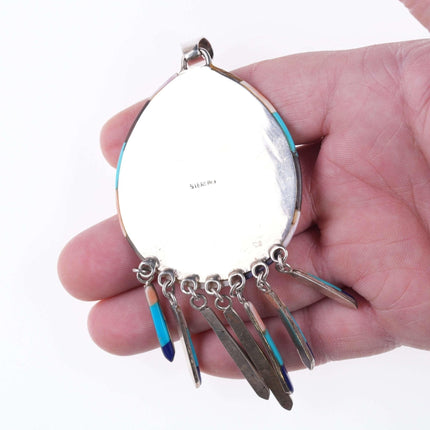 Large Southwestern sterling shell and stone inlay pendant