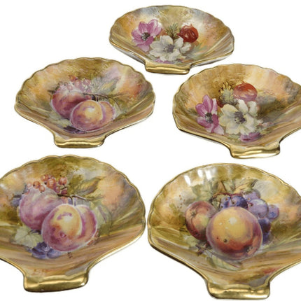 c1940 Royal Winton Handbemalte Blumen und Früchte Salzdips/Nussgerichte Muschelform