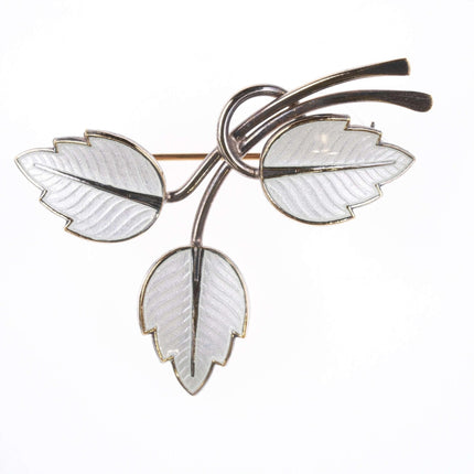 Mid Century Danish Sterling enamel Leaf pin by Jemax Denmark