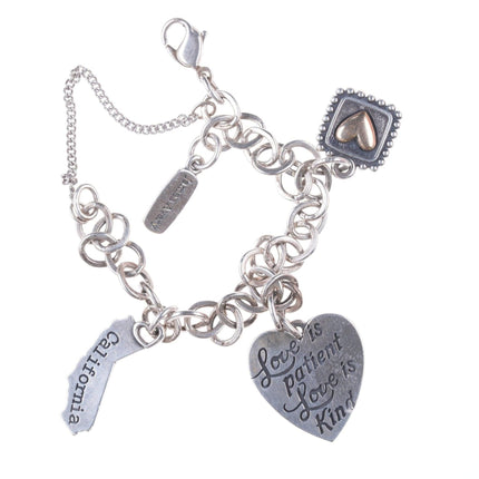 6" James Avery Sterling charm bracelet California, Sterling and bronze heart, an