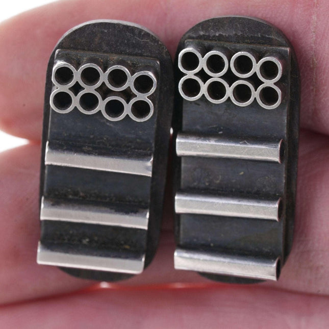 Mid Century Modernist sterling and wood cufflinks