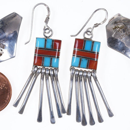 2 pr Vintage Native American Sterling and stone inlay earrings