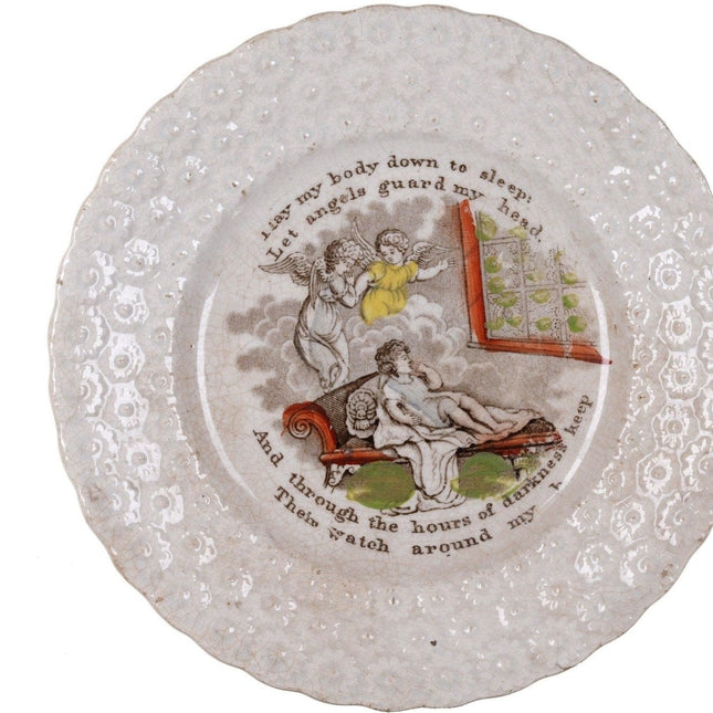 Biblical Staffordshire Childs plate I lay my body down to sleep let angels guard