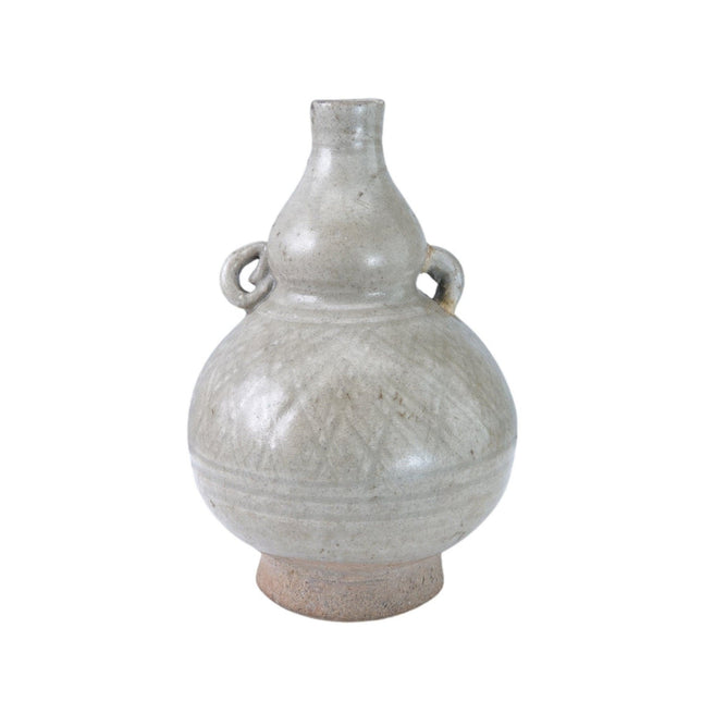 15th Century Thai Sawankhalok celadon Tall bottle or Vase with incised decoratio