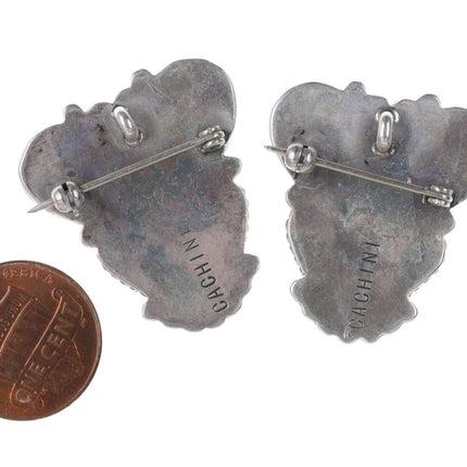 Pr Vintage Zuni Cachini Sterling Multi-stone inlay pendant/pins