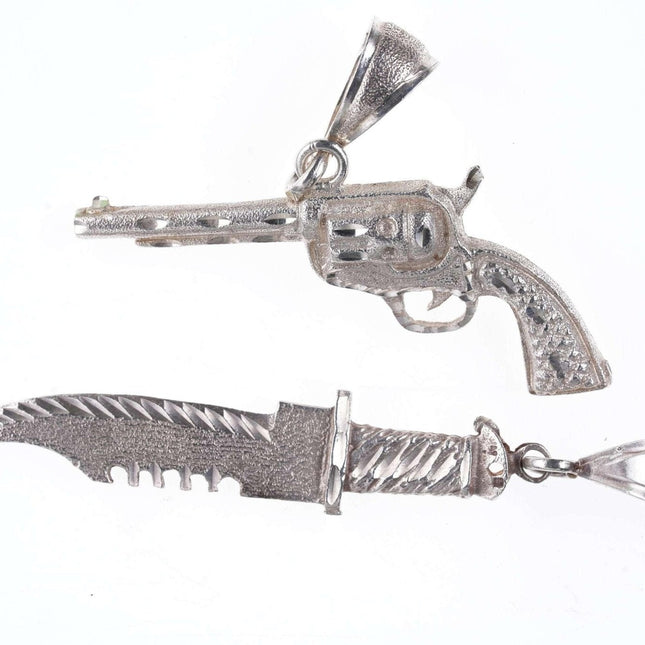 Retro Tough Guy Sterling Pendants  Knife and Pistol