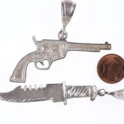 Retro Tough Guy Sterling Pendants  Knife and Pistol