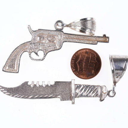 Retro Tough Guy Sterling Pendants  Knife and Pistol