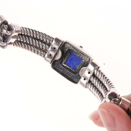 Retro-Armband aus italienischem Lapislazuli aus 18 Karat Sterlingsilber