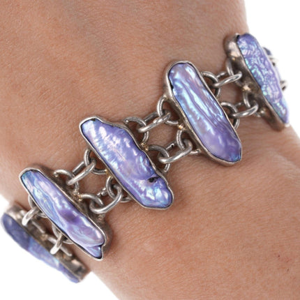 Retro sterling silver baroque pearl bracelet