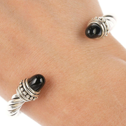 Retro-Manschettenarmband aus Sterlingsilber und Onyx