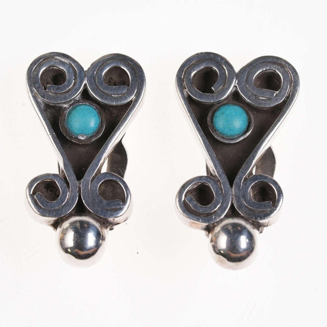 Retro Sterling/turquoise clip-on earrings