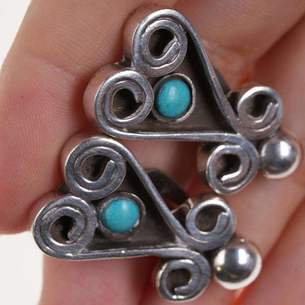 Retro Sterling/turquoise clip-on earrings