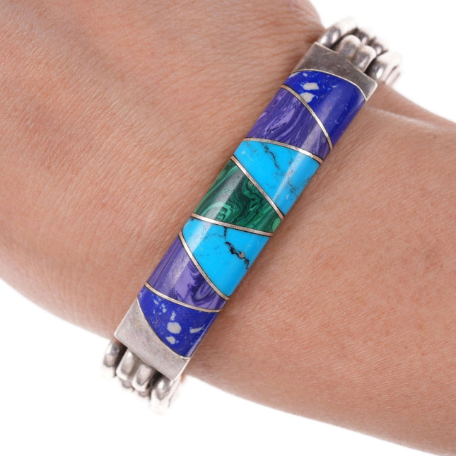 Retro Mexican 950 Silver multi-stone inlay bracelet
