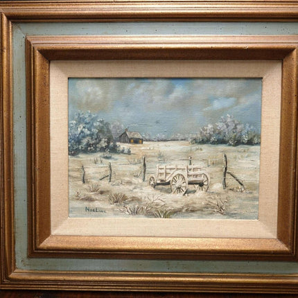 ノエリン・ハリス (1923-2011) ホームステッドとワゴンのあるオースティン テキサスの丘の田舎の風景