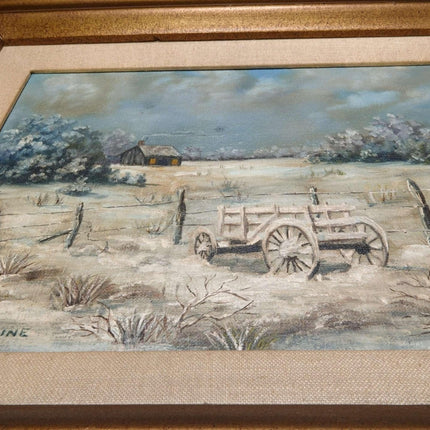 Noeline Harris (1923-2011) Hügellandschaft in Austin, Texas, mit Gehöft und Wagen