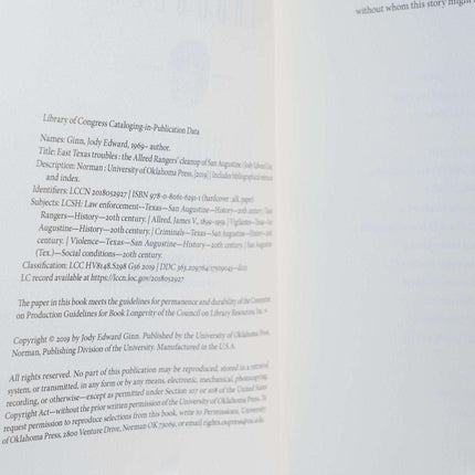 Unterzeichnete Widmung der berühmten Familie Texas Ranger an die Allred Rangers in East Texas Troubles von Jody Edward Ginn