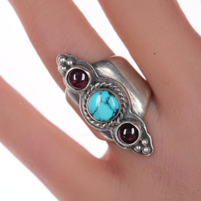 sz6 EJ southwestern sterling, turquoise and ruby ring