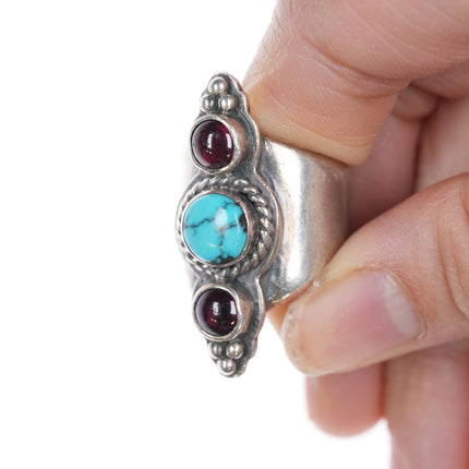 sz6 EJ southwestern sterling, turquoise and ruby ring