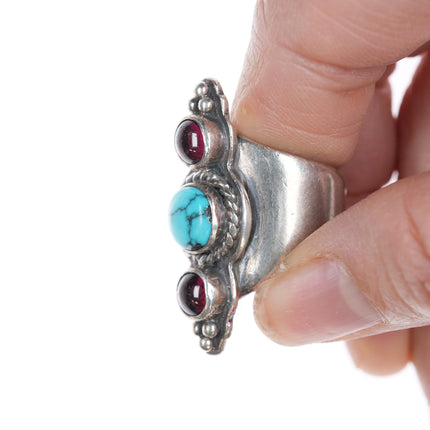 sz6 EJ southwestern sterling, turquoise and ruby ring