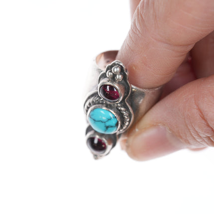 sz6 EJ southwestern sterling, turquoise and ruby ring