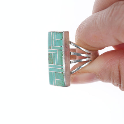 sz7 Southwestern sterling channel inlay turquoise ring