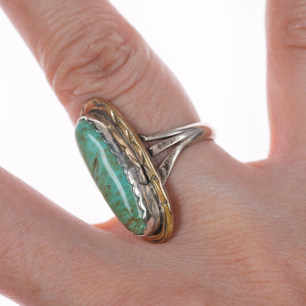 sz5 vintage Native American silver gold filled turquoise ring