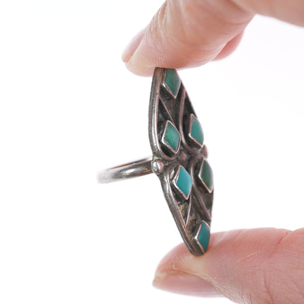 sz5.5 Zuni silver and turquoise flush inlay long ring