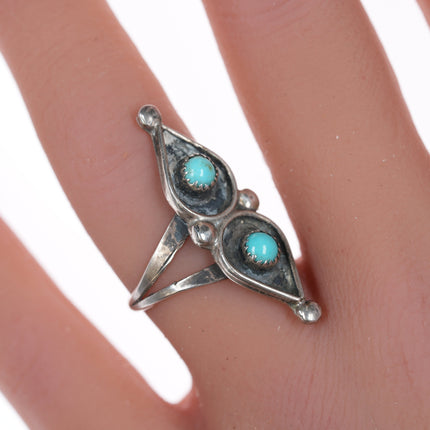 sz6.75 Zuni Native American silver and turquoise snake eye ring